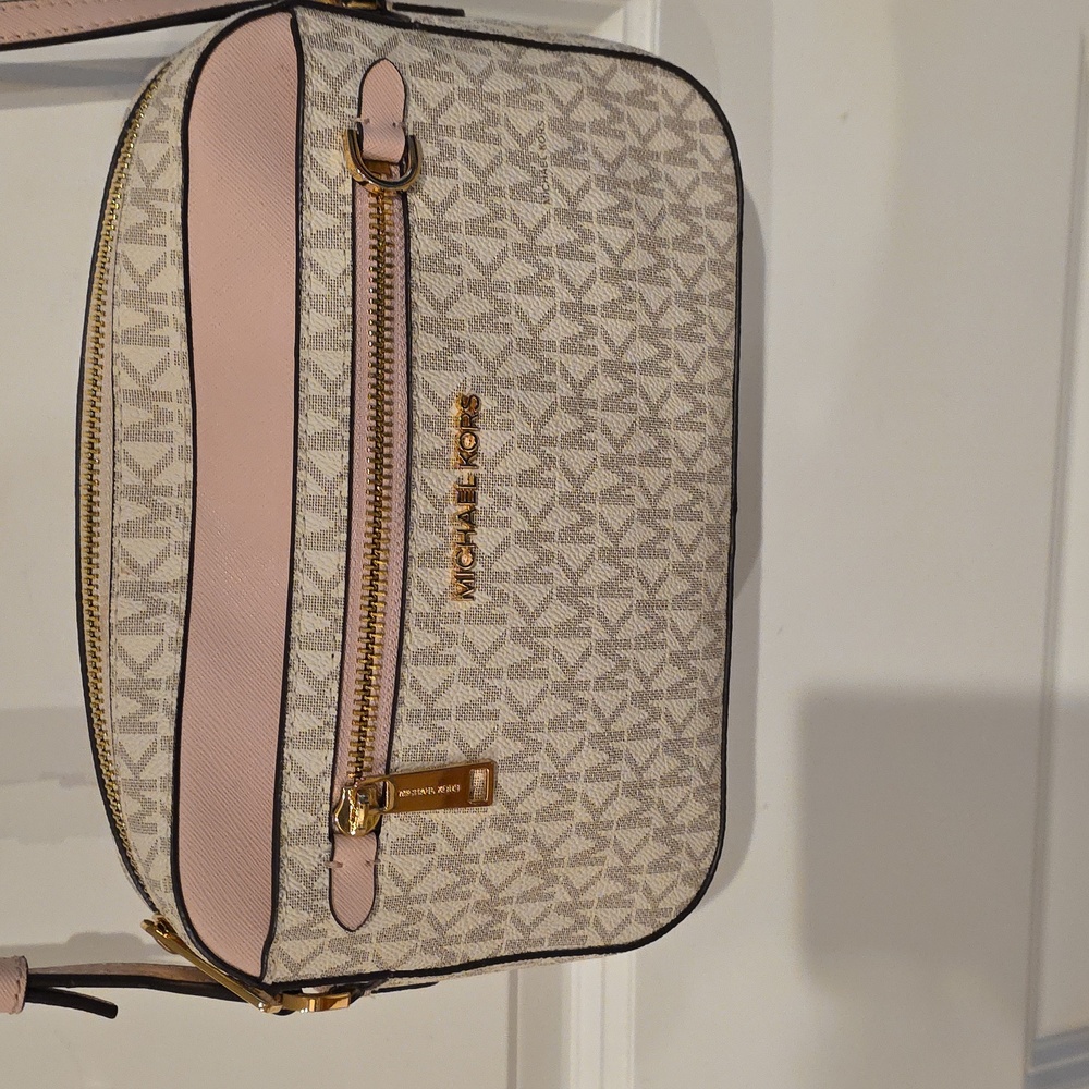 Michael Kors Logo Crossbody Bag in Cream and Pink